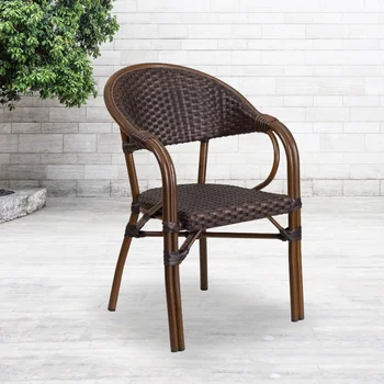  Стул для патио из ротанга серии Flash Furniture Milano для ресторана Cocoa с бамбуково-алюминиевой рамой уличный стул