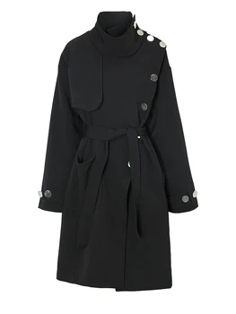  Женская Длинная ветровка с черными пуговицами большого размера, Новая накидка, Ранняя зима, черное шерстяное пальто, Женская мода осени и зимы 2022