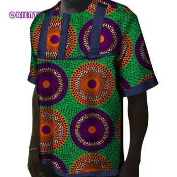  Хип-хоп Африканская Мужская Одежда, Рубашка с Принтом в стиле Анкара, Модная Мужская Блузка В стиле Дашики, Свободная Футболка в стиле Пэчворк с коротким рукавом, Большие Размеры WYN1391