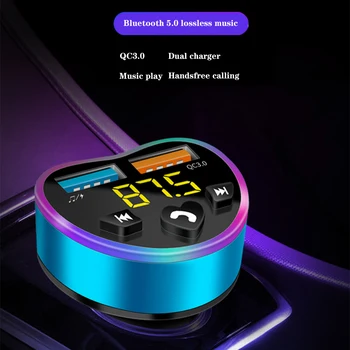  Автомобильный Bluetooth 5.0 FM-передатчик, Беспроводной аудиоприемник громкой связи, Автоматический MP3-плеер, QC 3.0, Быстрое зарядное устройство с двумя USB, Автомобильные Аксессуары