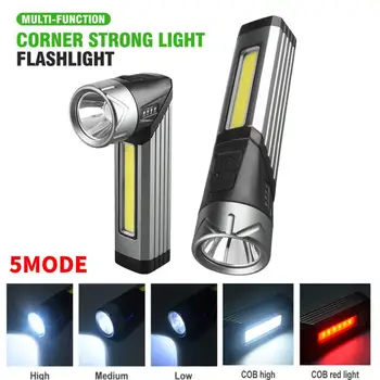  Портативный светодиодный фонарик с вращающейся на 90 градусов головкой, USB Перезаряжаемый Многофункциональный аварийный рабочий фонарь, факел для наружного освещения