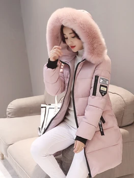  Новая зимняя женская куртка, Длинные парки, Корейская одежда, Куртки Оверсайз с меховым воротником и капюшоном, Тонкое теплое толстое длинное пальто, женская верхняя одежда
