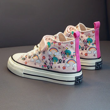 Парусиновая обувь с высоким берцем Disney Minnie Mouse, Детские повседневные баскетбольные кроссовки для бега, кроссовки для детей среднего и большого размера