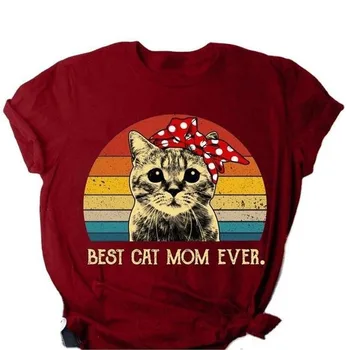  Лучшая футболка с принтом мамы кошки, женская свободная футболка с коротким рукавом и круглым вырезом, летняя женская футболка, топы Camisetas Mujer