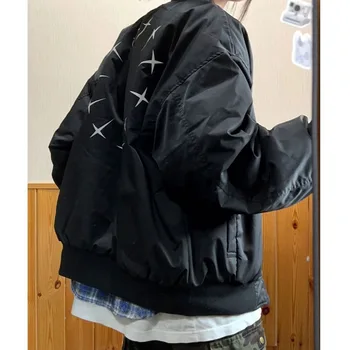  Deeptown/ Женские Винтажные куртки-бомберы в стиле Харадзюку, Оверсайз, Корейская мода, Готическая Черная Бейсбольная куртка, осень-зима