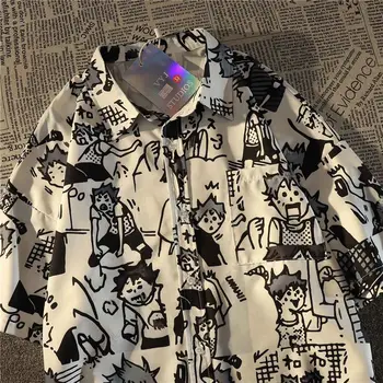  Deeptown Винтажные японские рубашки и блузки в стиле Харадзюку с коротким рукавом, уличная одежда большого размера с мультяшным принтом, летние топы, тренд