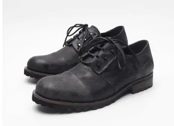  Повседневная мужская обувь из итальянской коровьей кожи высшего качества на открытом воздухе с острым носком на шнуровке, мужская обувь в стиле ретро, эластичная мужская обувь