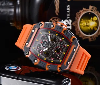  2023 Лучшие роскошные мужские наручные часы с граффити из углеродного волокна с принтом 6-pin Run second watch в форме бочонка вина RM Couple Watch