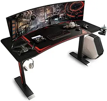  Дюймовый игровой стол, сверхпрочный игровой компьютерный стол с поверхностью из углеродного волокна и большим ковриком для мыши, черный компьютерный стол для геймеров wi