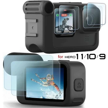  6 Шт. HD Закаленное стекло для GoPro Hero 11/10/9, Защита переднего экрана и объектива, Стеклянная Пленка для HERO 11 10 9, Черная Экшн-камера
