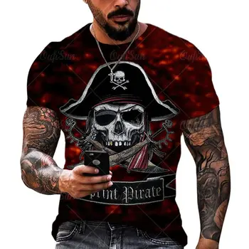  Новая летняя футболка 2023 года с 3D Принтом серии Pirate Captain и круглым вырезом, Модная Мужская футболка в стиле Харадзюку с коротким рукавом, Топ