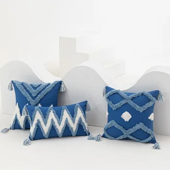  Скандинавский синий чехол для подушки с ворсом, простой Геометрический Чехол для диванной подушки, Декоративная подушка для дивана, наволочка для кровати в спальне