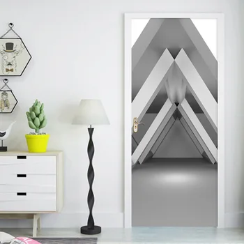  Самоклеящаяся 3D наклейка на дверь Креативные обои с геометрическим пространственным рисунком Гостиная Спальня Домашний декор Наклейка на дверь ПВХ наклейки