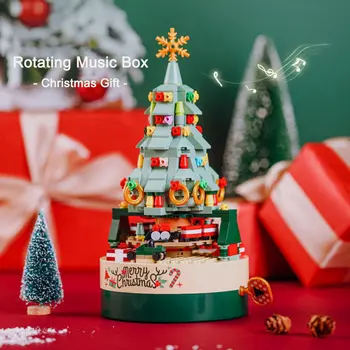  Рождественский строительный блок, Рождественская елка, Вращающаяся музыкальная шкатулка, Рождественская обувь, настольные украшения для мальчиков, подарки для девочек, детские подарки