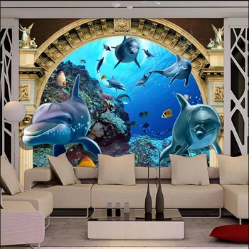  beibehang Пользовательские фото Большая настенная живопись фон обои гостиная телевизор Подводный мир Дельфин римские обои