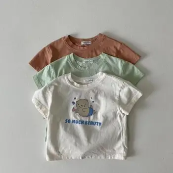  2023 Летняя Новая Детская футболка с коротким рукавом, Милая Детская футболка с Мультяшным принтом, Хлопковые футболки для малышей, Футболки для мальчиков и девочек