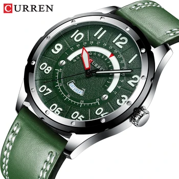  CURREN Повседневные Деловые часы с кожаным ремешком для мужчин, люксовый бренд, Военные Зеленые часы, Мужские Кварцевые наручные часы, Мужские часы с Календарем