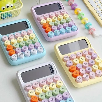  Кавайный Корейский калькулятор Мультяшного карамельного цвета, Бесшумная механическая клавиатура, Настольный финансовый и бухгалтерский Обучающий калькулятор