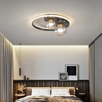  Современный светодиодный потолочный светильник с черным круглым стеклянным шаром, люстра с регулируемой яркостью для спальни, гостиной, кухни, внутреннего оформления