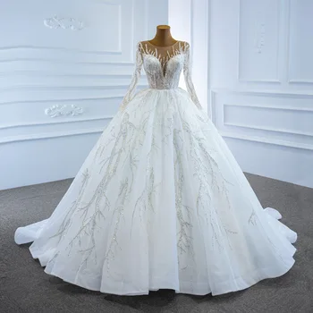  Роскошные свадебные платья в Арабском Дубае 2023 для Невесты с длинными рукавами, расшитыми блестками, Кружевные Пышные свадебные платья Vestidos De Noiva