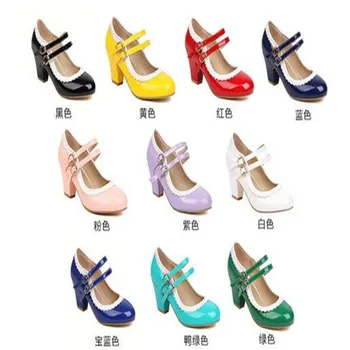  Большие размеры 34-43, новые женские туфли-лодочки Mary Janes, модные туфли-лодочки на толстом высоком каблуке с бантом, женская офисная обувь для вечеринок