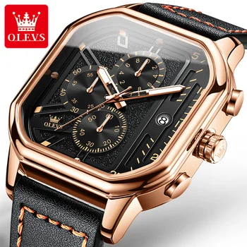  OLEVS 9950 Оригинальная сертификация Лучшие Роскошные мужские часы Водонепроницаемые Модные Светящиеся Многофункциональные кварцевые часы из натуральной кожи