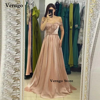  Verngo Элегантные розовые румяна, длинные шелковые вечерние платья с открытыми плечами, женское платье для выпускного вечера, вечернее платье для свадебной вечеринки