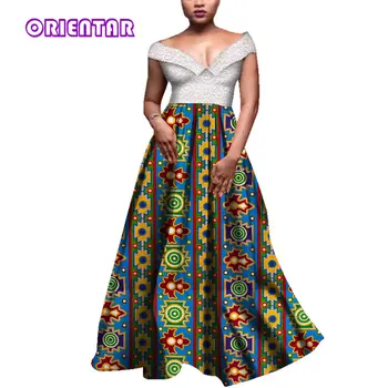  Африканские платья для женщин, Сексуальное Белое кружевное платье с V-образным вырезом и африканским принтом, Длинное вечернее платье, Бальное платье, Плюс размер африканской одежды WY3983