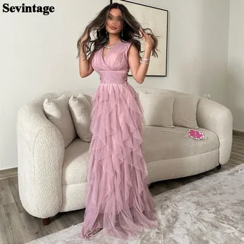  Sevintage/ Детские розовые платья для выпускного вечера в Саудовской Аравии, Арабское вечернее платье без бретелек Длиной до пола, женские вечерние платья для особых вечеринок