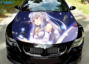  Сексуальная девушка из аниме, Ливрея Re Zero, Виниловая наклейка на капот автомобиля в японской тематике, полноцветные автомобильные аксессуары, Графическая наклейка на боковую крышку капота