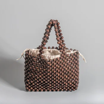  Винтажные женские сумки с деревянным бисером, Дизайнерская сумка с полыми бусинами, Повседневная летняя пляжная сумка ручной работы, Маленькие Балийские кошельки 2023 Sac