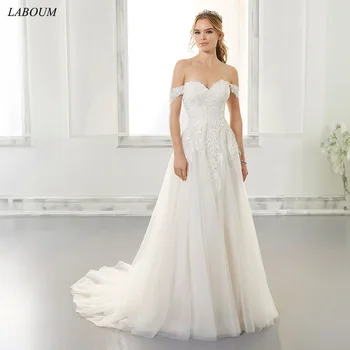  Laboum Элегантные Свадебные Платья С открытыми Плечами Для Женщин 2023 Свадебные Платья С Открытой спиной и Кружевными Аппликациями Robe De Marié