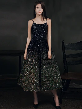  Вечернее платье трапециевидной формы 2020, винтажные платья для выпускного вечера с блестками