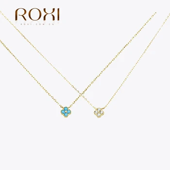  ROXI 100% Стерлингового серебра 925 Пробы, Бирюзовые Ожерелья с подвеской в виде лепестков с кристаллами Для женщин, Нежные Свадебные украшения, Ошейник Mujer