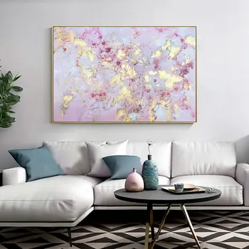 Абстрактная Розово-золотая акриловая картина, текстура, художественная картина на холсте, настенные картины quadros decoracion для домашнего декора гостиной