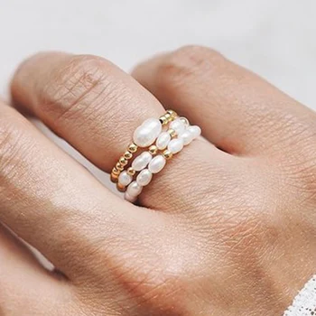   Элегантное кольцо из пресноводного жемчуга с бусинами из нержавеющей стали, модные обручальные кольца ручной работы для женщин и девочек оптом