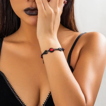  Ingemark Goth, Овальные бусины из красного Стекла, Черные браслеты-цепочки для женщин, Винтажные браслеты с геометрическими звеньями, украшения для пары на Хэллоуин