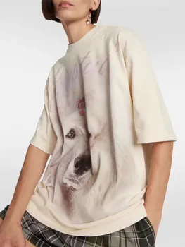  Женская свободная повседневная футболка с принтом милой собаки, новинка лета 2023, женские однотонные футболки с коротким рукавом и круглым вырезом