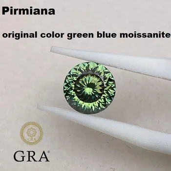  Pirmiana Зелено-Синий Цвет VVS1, 100 Граней, Круглый Муассанит, Россыпной Бриллиантовый камень Для изготовления ювелирных колец своими руками