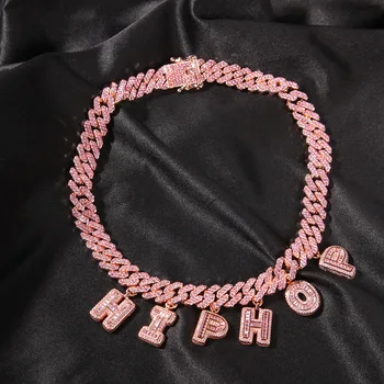 TopBling A-Z Пользовательское Имя Буквы Кулон Ожерелья Браслеты 12 мм Кубинский Звено Цепи Браслет Из Розового Золота С Покрытием