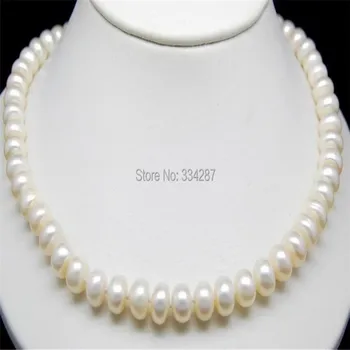  Новое Натуральное белое Культивированное пресноводное белое ожерелье из сплюснутого жемчуга 8-9 мм AA
