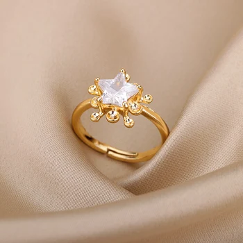  Кольцо со звездой из кубического циркона для женщин, кольца на палец со звездой из нержавеющей Стали Золотого цвета, Вечерние эстетические свадебные украшения, подарок Bijoux Femme