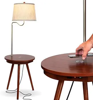  Комбинированный стол и лампа со светодиодной лампой, настольная лампа с USB-портом, прикроватная лампа для чтения, Современный торцевой столик с торшером для спальни