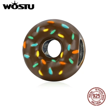 WOSTU 925 Пробы серебряный шарм Радужный пончик из бисера, красочный шоколадный кулон, оригинальный браслет, ожерелье, ювелирные изделия 