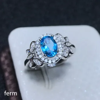  KJJEAXCMY бутик ювелирных изделий из стерлингового серебра 925 пробы, инкрустированное натуральным швейцарским голубым топазом, круглое кольцо для женщин