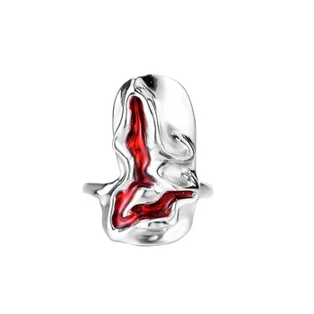  Кольцо на Кончике Пальца Из Стерлингового Серебра S925 с Текстурой В Форме Красной Эмали, Женское Открытое Кольцо, Модное Индивидуальное Ювелирное Изделие