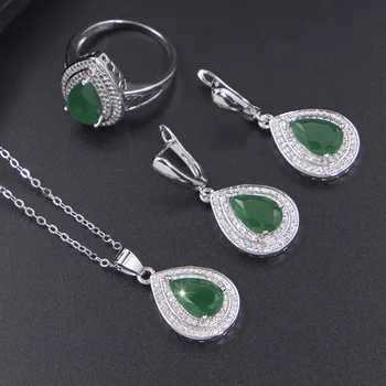  Funmode Classic Water Drop Ожерелье с зеленым кубическим Цирконием, серьги, набор украшений для женщин, Аксессуары, подарки FS152