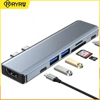  RYRA 7 в 1 Двойной мужской концентратор Type-C 4K HDMI-совместимый PD100W Для быстрой зарядки Только для Macbook pro/Air Алюминиевый адаптер USB C Hub