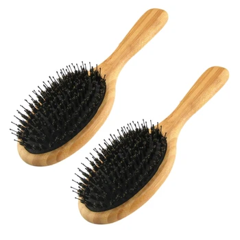  2X Щетка для волос из щетины кабана, щетка для волос с нейлоновыми шпильками, бамбуковая лопатка, щетка для распутывания волос, придающая блеск щеткам