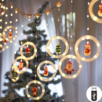  Рождественские Светодиодные фонари для комнаты, Рождественские оконные светильники, Новинка, Рождественские подвесные светильники с USB-ночниками, гирлянды для штор